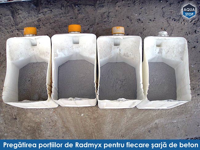 pulberea Radmyx este portionata in functie de cantitatea de beton si de numarul de sarje